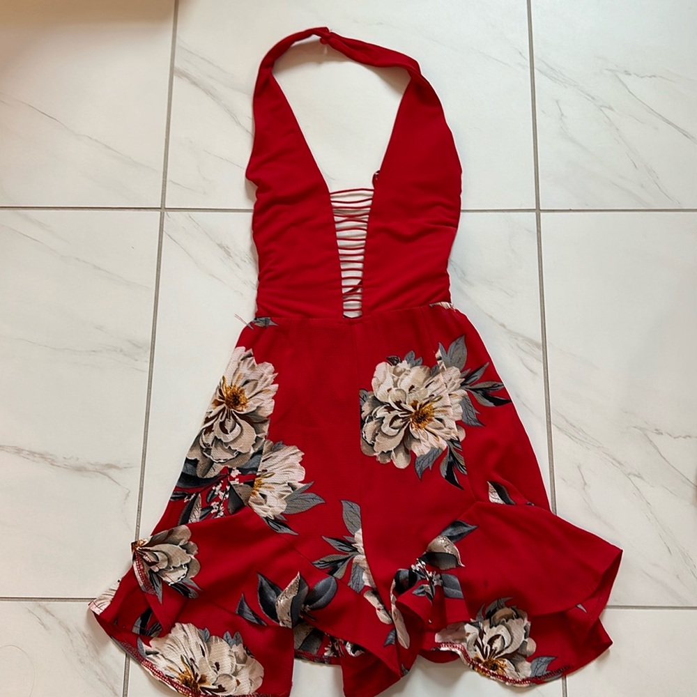 Vacation romper with halter neckline